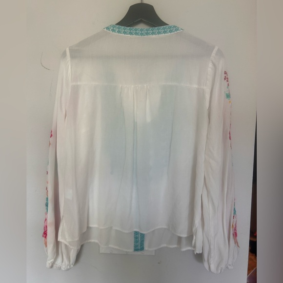 Savanna Jane Embroidered Boho Peasant Top Medium White Floral Sleeves - Picture 6 of 6